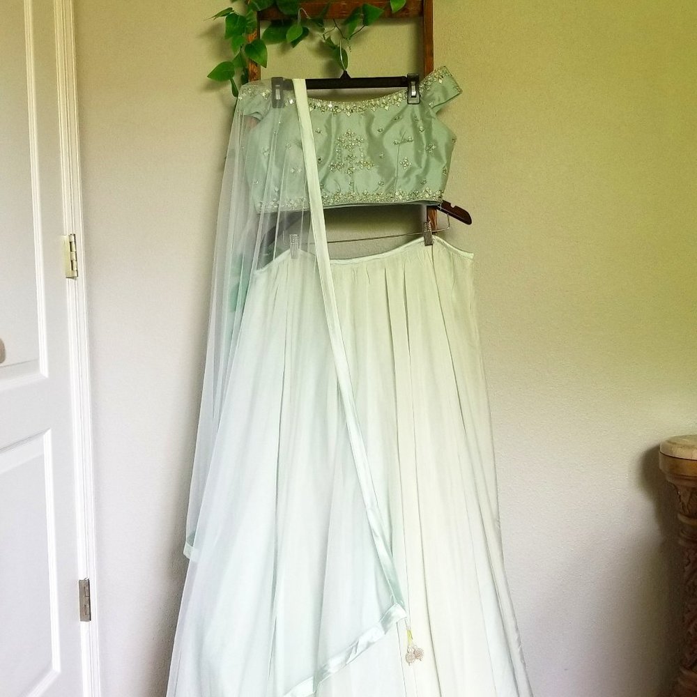 Robin Blue Indian Lehenga/Half Saree, Size 4 Top and Size 30/XXL Skirt